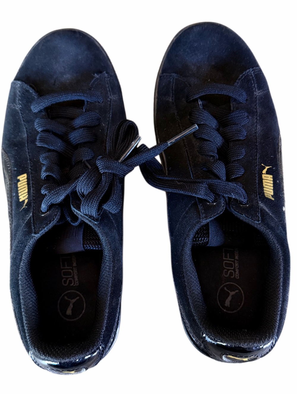 Puma Vikky Platform Black Suede Patent Sneakers Women’s US 7 EU 37.5 Casual EUC